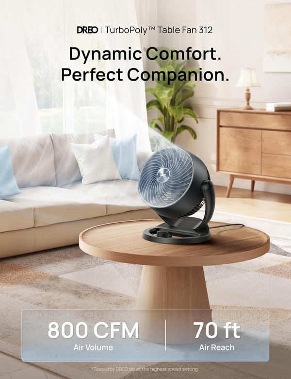 DREO Fan for Bedroom, 12 Inches, 70ft Powerful Airflow, 25db Quiet Table Air Circulator Fans for Whole Room, 120° Adjustable Tilt, 3 Speeds,