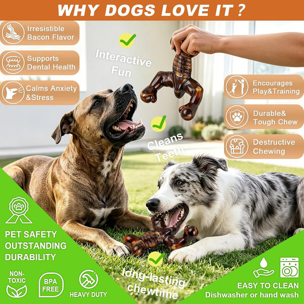 MOXIKIA Heavy Duty Dog Chew Toy for Aggressive Chewers, Medium Large Breed | Durable Bacon Flavored Bone, Tough Nylon, Keep Busy