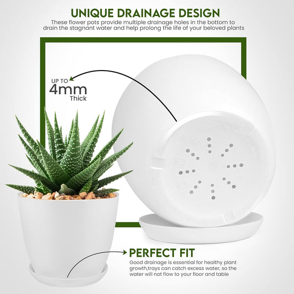 Plant Pots Indoor with Drainage, 5 Pack Multi-Size Planters Set, White Pack of 5 White