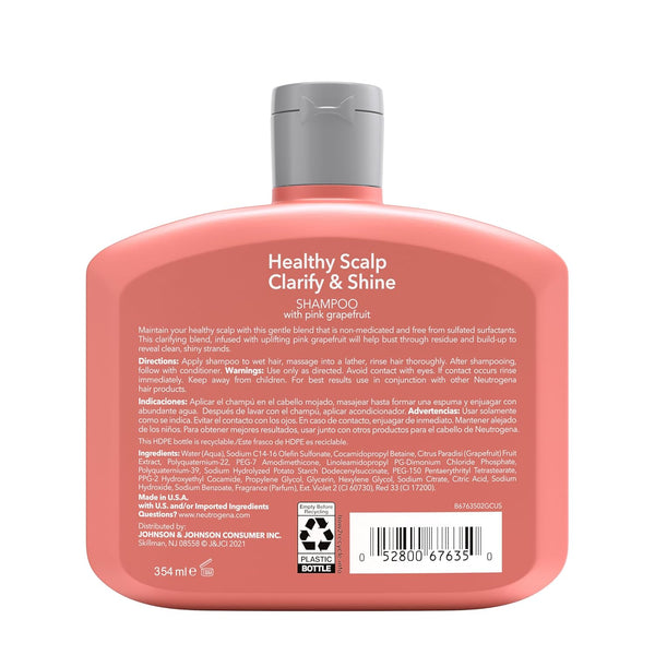 Neutrogena Exfoliating Healthy Scalp Clarify & Shine Shampoo for Oily Hair and Scalp, Anti-Residue Shampoo with Pink Grapefruit, Ph-Balanced,