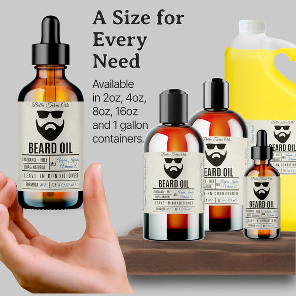 Bella Terra Oils - Beard Oil 4oz - Crafted with Genuine Natural Natural Vitamin E, Natural Jojoba & Argan, Classic Anti-Friz Formula, Elevating