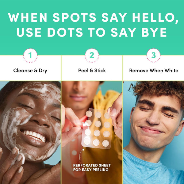 Dots for Spots Acne Pimple Patch For Face, Fast Acting, Translucent Hydrocolloid Zit Pimple Patches that Unclog Pores, Korean Skincare, Vegan,