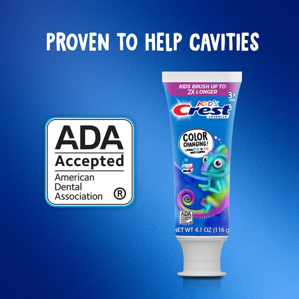 Crest Advanced Kid'S Fluoride Toothpaste, Bubblegum Flavor, 4.2 Oz, 3 Count, Color-Changing Anticavity Toothpaste