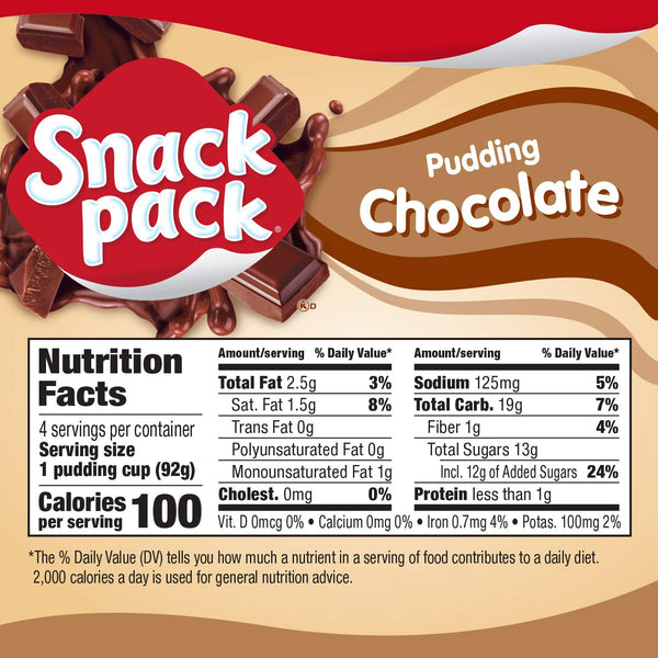 Snack Pack Chocolate Pudding, 4 Count Pudding Cups