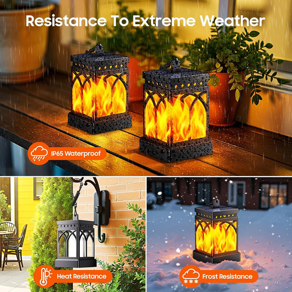KOOPER 4 Pack Solar Lanterns Outdoor Waterproof, Upgraded Flickering Flame Modes + Constant Modes Hanging Solar Lantern Lights for Outside,