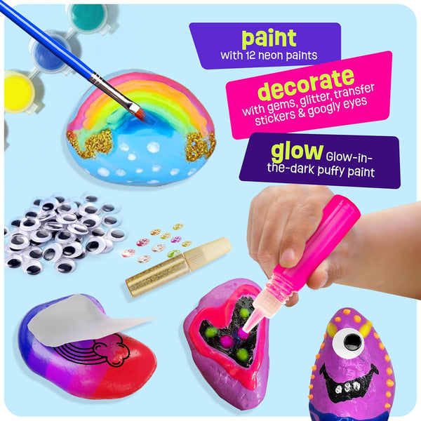 Dan&Darci Kids Rock Painting Kit - Glow in the Dark - Arts & Crafts Gifts for Boys and Girls Ages 6-12 - Craft Activities Kits - Creative Art Toys
