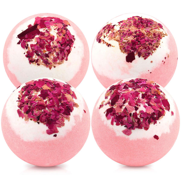 Dried Flower Bath Bombs Salt Balls,4 Pack Gift Set,Rose Extract Essential Oils,Moisturizing Dry Skin,Fizzy Spa,Relaxation,Self