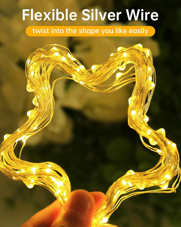 Blingstar USB Powered Fairy Lights, 2 Pack 33Ft 100 LED, Flexible Silver Wire, Mini String Lights for Christmas Tree/Bedroom/Camping/Holiday
