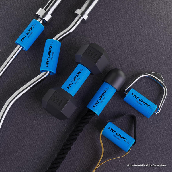 Fat Gripz - Thick Grips - Increased Muscle Fiber Activation - Bigger Arms (4x Men's Health Award Winner) NEW! Blue/Black