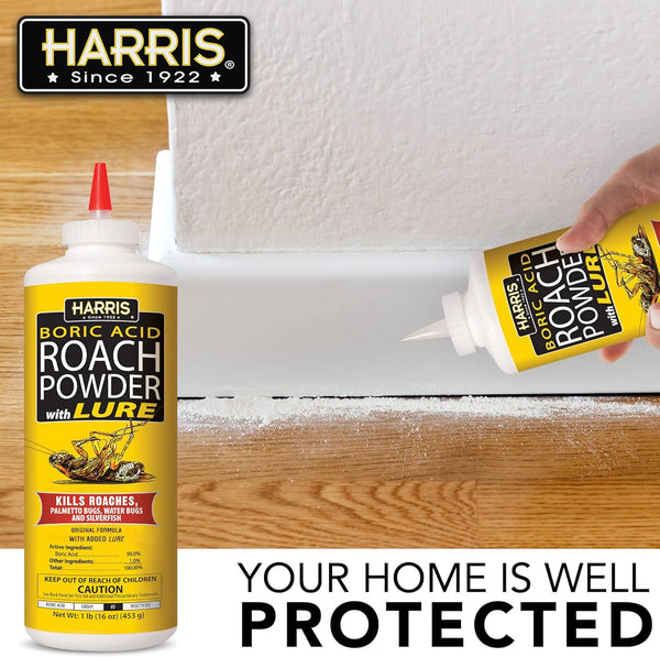 HARRIS Boric Acid Roach and Silverfish Killer Powder w/Lure for Insects (16oz) Pack of 1