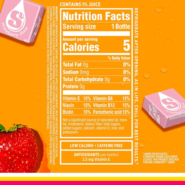 Sparkling Ice STARBURST Strawberry, Zero Sugar Flavored Sparkling Water, with Vitamins and Antioxidants, Low Calorie Beverage, 17 fl oz Bottles