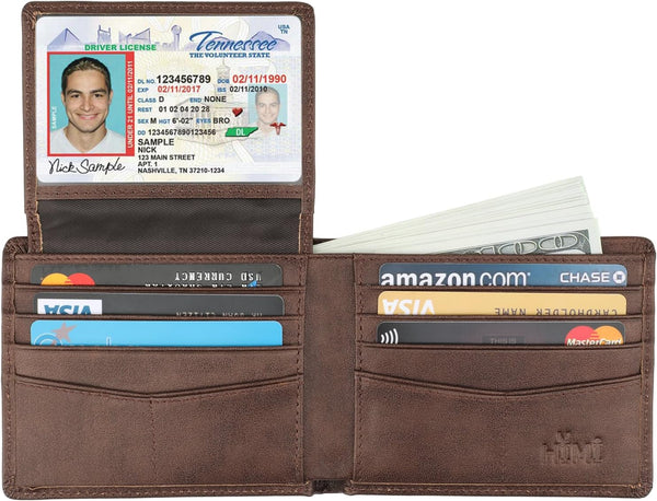 Wallet for Men-Genuine Leather RFID Blocking Bifold Stylish Wallet With 2 ID Window Galaxy Style Coffee