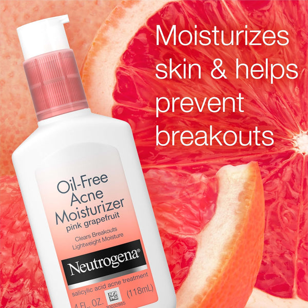 Neutrogena Oil Free Acne Facial Moisturizer With.5% Salicylic Acid Acne Treatment, Pink Grapefruit Acne Fighting Face Lotion for Breakouts,