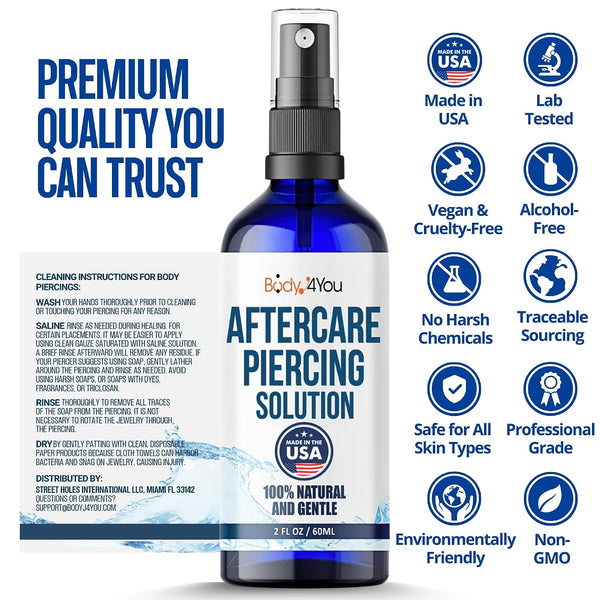 BodyJ4You Piercing Aftercare Spray - Saline Solution for Piercings Wound Wash Sterile Saline - Keloid Bump Removal Ear Nose Septum Belly Button
