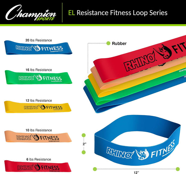 Champion Sports Stretch Loop Bands for Men and Women, Light to Heavy Resistance - Durable Fitness Band for Strength Training, Stretching,