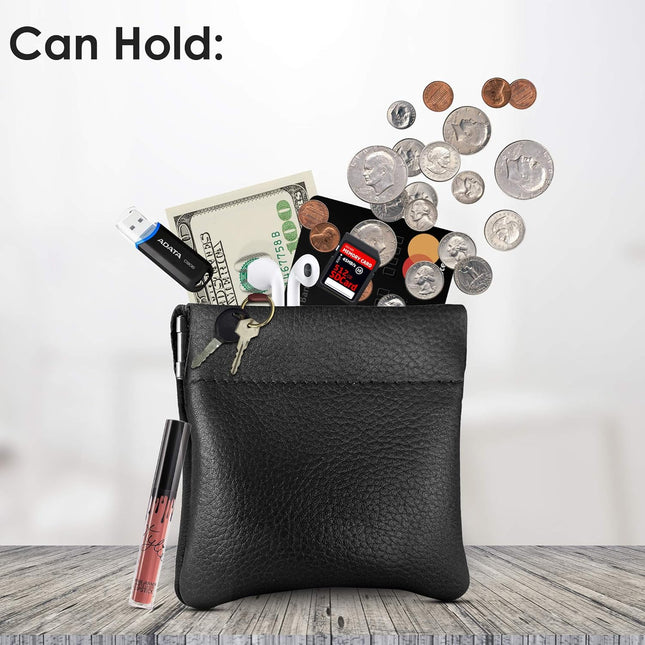 Nabob Leather Genuine Leather Squeeze Coin Purse, Coin Pouch Made IN U.S.A. Change Holder For Men/Woman Size 3.5 X 3.5 B