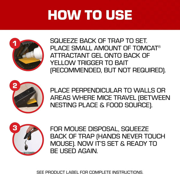 Tomcat Mouse Snap Trap, 4 Traps | Reusable Mouse Trap with No-Touch Disposal, Easy Set for Indoor and Outdoor Use, 2 Packages Each with 2 Traps