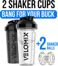 VELOMIX -2 Pack- 28 oz Protein Shaker Bottles for Protein Mixes - 2x Wire Whisk | Leak Proof Shaker Cups for Protein Shakes | Protein Shaker