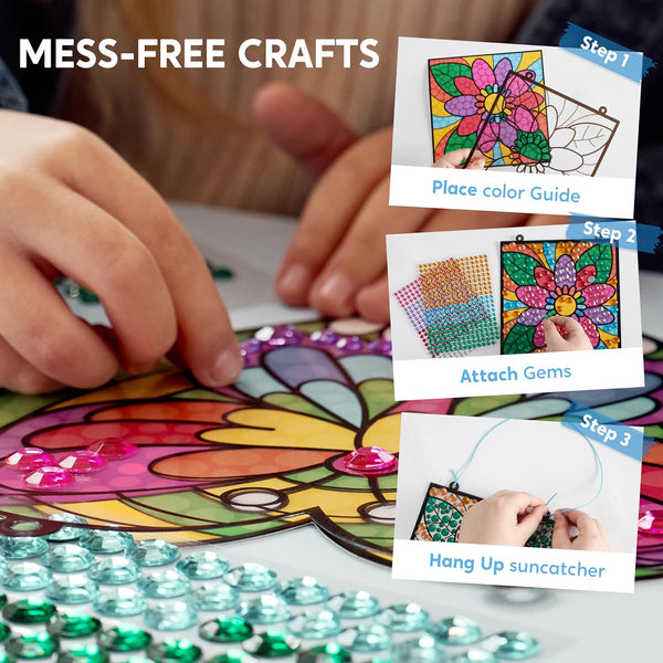 Klever Kits 4PCS Window Art Suncatcher Kits, Fun Gem Painting Kits, Diamond Art and Crafts for Boys Girls, Great Crafts Gift for Kids Birthdays