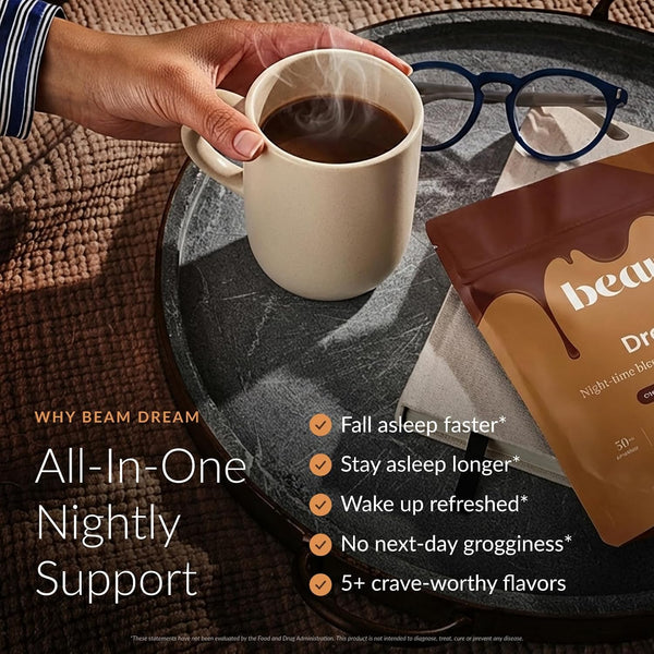 BEAM Dream Sleep Powder, Magnesium Sleep Aid for Adults with Melatonin, L-Theanine, Reishi Mushroom & Apigenin, Sleep Supplement, Sleep Cocoa Hot