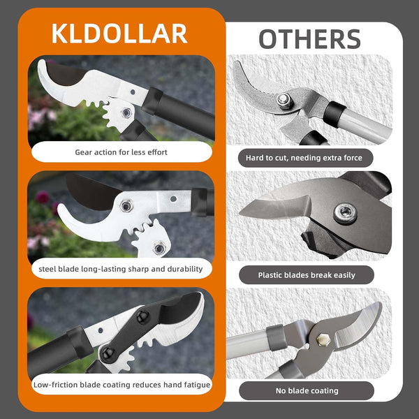 Loppers for Tree Trimming, Sharp Steel Blade Branch Cutter Bush and Tree Trimmer with 1.3" Clean Cut, Garden Clippers with Gear Action,
