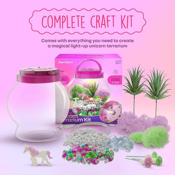 Dan&Darci Light-Up Unicorn Terrarium Kit for Kids - Kid Birthday Gifts - Best Unicorn Toys & Activities Kits Presents - Arts & Crafts for Girls &