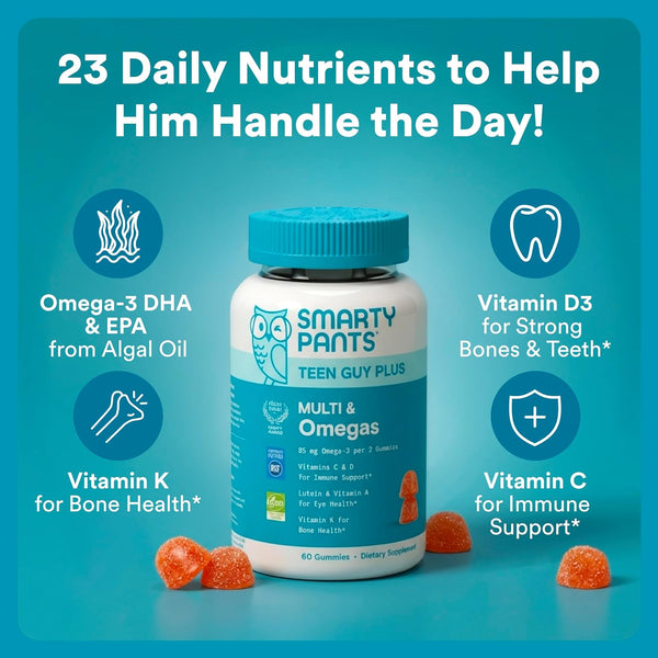 SmartyPants Teen Guy Plus Multivitamin Gummies, Vitamin D, Omega 3, 60 Ct 60 Count (Pack of 1)