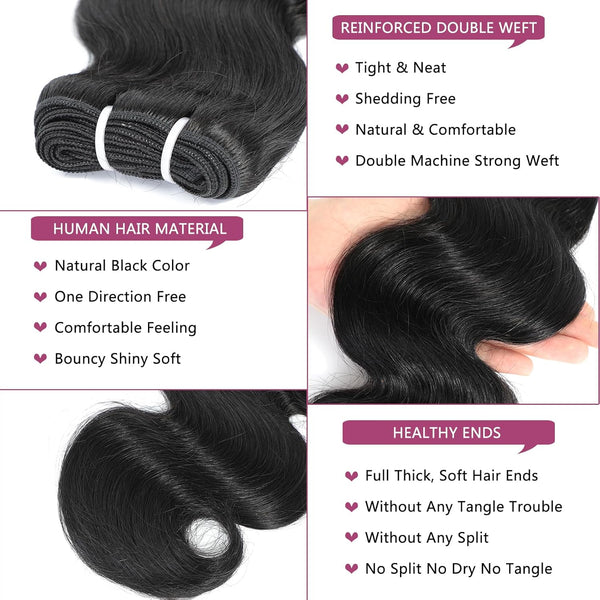 Body Wave Human Hair Bundles with Frontal (10 10 12 12+10Frontal) 12A 4 Bundles Human Hair with Closure 13X4 HD Lace Frontal 100% Unprocessed