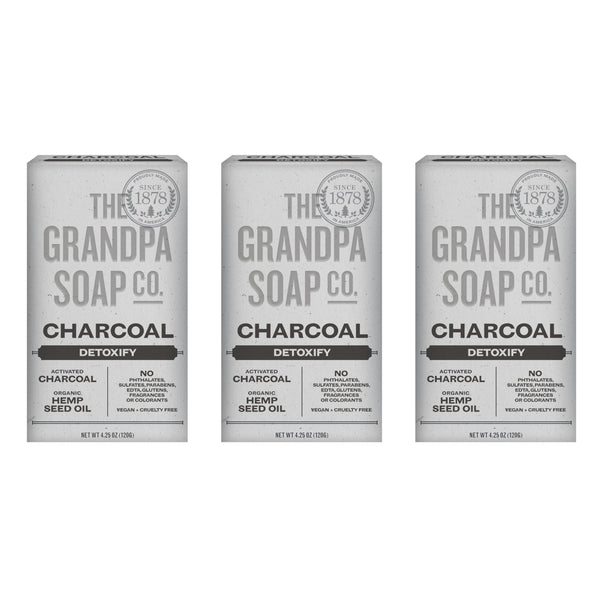 The Grandpa Soap Company Charcoal Bar Soap - With Activated Charcoal Hemp Seed and Mint Oil, Detoxifies, Draws Out Dirt and Toxins, Clear