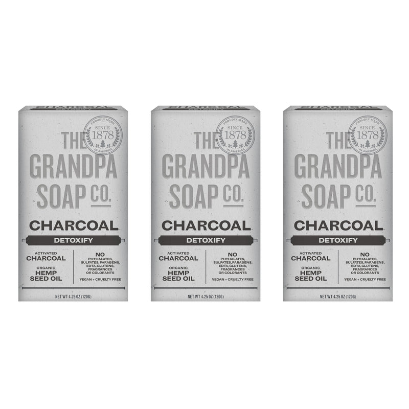 The Grandpa Soap Company Charcoal Bar Soap - With Activated Charcoal Hemp Seed and Mint Oil, Detoxifies, Draws Out Dirt and Toxins, Clear