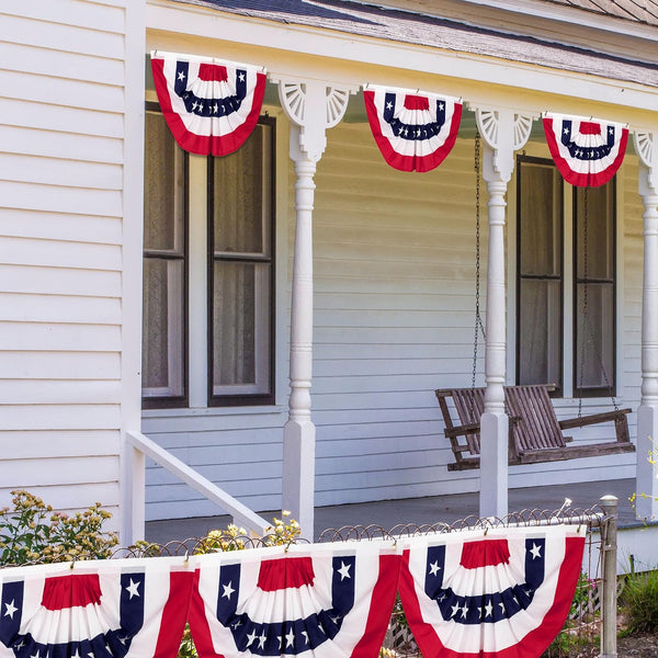 6 PCS 4th of July Decorations Outdoor, 1.5 x 3 FT American Flag Banner, Patriotic Bunting USA Pleated Fan Flags US Half Fan Flag Independence Day