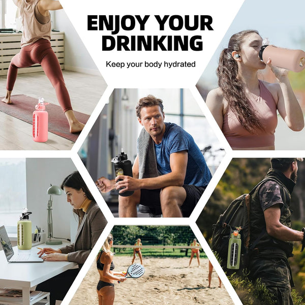 chunmo 32 oz Glass Water Bolttles with Straw Large Motivational Water Bottle with Time Marker Sports Water Bottles with Silicone Sleeve and Handle