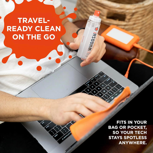 WHOOSH! Screen Shine Duo - Screen Cleaner Spray for Ipad, Monitor, Laptop, Macbook - 3.4 Oz & 0.3 Oz Bottles with 2 Microfiber Cloths - Portable