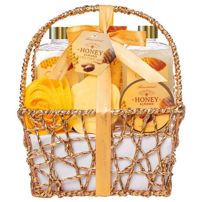 Gift Baskets , Spa Gifts for Women, 8Pcs Honey Almond Bath Gift Set for Women, R