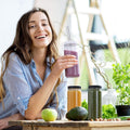 [ 8 Pack ] Glass Juicing Bottles with 2 Straws & 2 Lids W Hole- 16 OZ Travel Drinking Jars, Water Cups with Black Airtight Lids, Reusable Tall