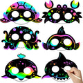 WATINC 30Pcs Ocean Animals Scratch Masks for Kids, 6 Styles Summer Paper Scratch off Art Magic Craft Party Favors Kit, DIY under the Sea Project
