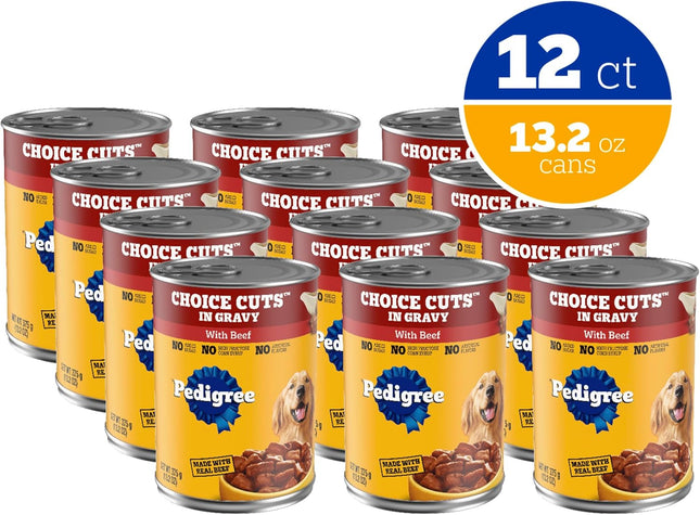 Pedigree Choice Cuts in Gravy Adult Canned Soft Wet Dog Food with Beef, 13.2 Oz.