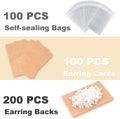 Earring Display Cards with 100 Pcs Earring Holder Cards 200 Pcs Earring Backs and 100 Jewelry Packaging for Earrings Necklace Jewelry Bags 3.5x2.4