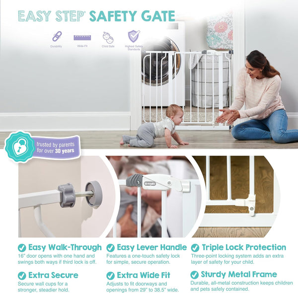 Regalo Safety 29"-38.5" Easy Step Baby Gate, Bottom of Stairs & Doorways White 29-38.5"W x 30"H