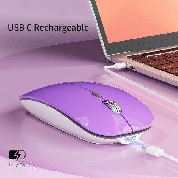 Uciefy Q5 Slim Rechargeable Wireless Mouse, 2.4G Portable Optical Silent Ultra Thin Wireless Computer Mouse with USB Receiver and Type C Adapter,