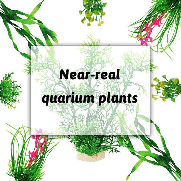 Fish Tank Accessories Aquarium Decorations Plants, 9Pcs Green Fish Tank Decorations Plants and Cave Rock Decoration Decor Set, Aquarium Decor