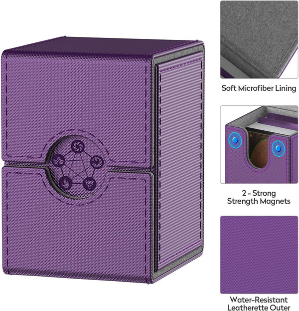 Purple Deck Box for MTG Cards, Trading Card Storage Box with 2 Dividers per Holder, Holds up to 110 Cards