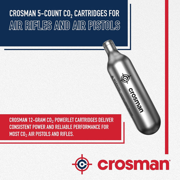 Crosman Powerlet CO2 Cartridges for Air Rifles, Air Pistols & Paintball - Snug Fit, Leak-Free Seal, Durable Metal Construction - Made in USA,