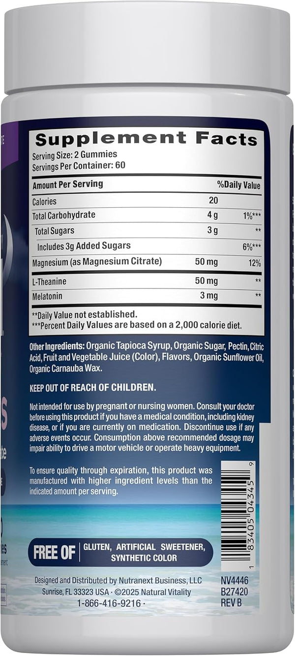 Natural Vitality SLEEP Gummies, Magnesium Supplement with Melatonin and L-Theanine, Vegan, Gluten Free, Helps the Body Ease into Sleep, Blueberry