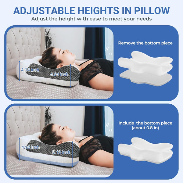 Elviros CPAP Pillow HSA/FSA for Side Back and Stomach Sleepers | Adjustable Firmness & 4 Heights, Ergonomic Memory Foam Cervical Neck Pillow for