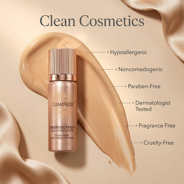 LUMINESS Silk Airbrush Spray Foundation & Buffing Brush Kit â€“ Full Coverage Foundation & Dual-Sided Buffing Brush - Buildable Coverage,