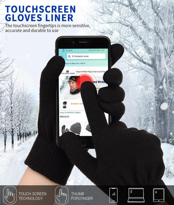 FZ FANTASTIC ZONE Women's Winter Touchscreen Wool Magic Gloves Warm Knit Fleece Lined for Women One Size Black