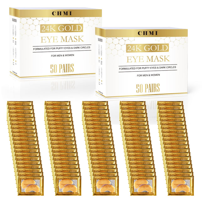 CHMI under Eye Patches (100 Pairs) - 24K Gold Eye Patches for Puffy Eyes, Dark C