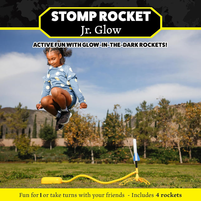 Stomp Rocket Jr Glow Rocket Launcher for Kids - 4 Glow-In-The-Dark Rockets - Out