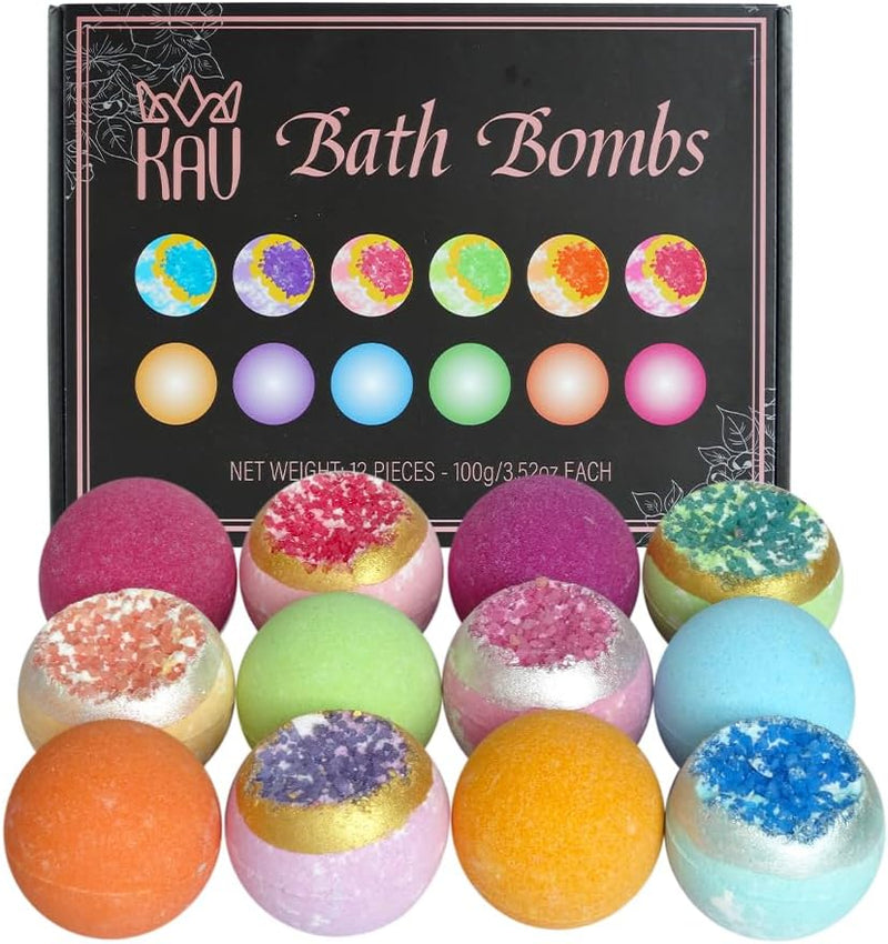 KAV Bath Bombs for Women Gift Set 12Pcs, All Natural Organic Bubble Home Spa Bathbomb Gift Set for Her, Wife, Girlfriend, Mother, Christmas,